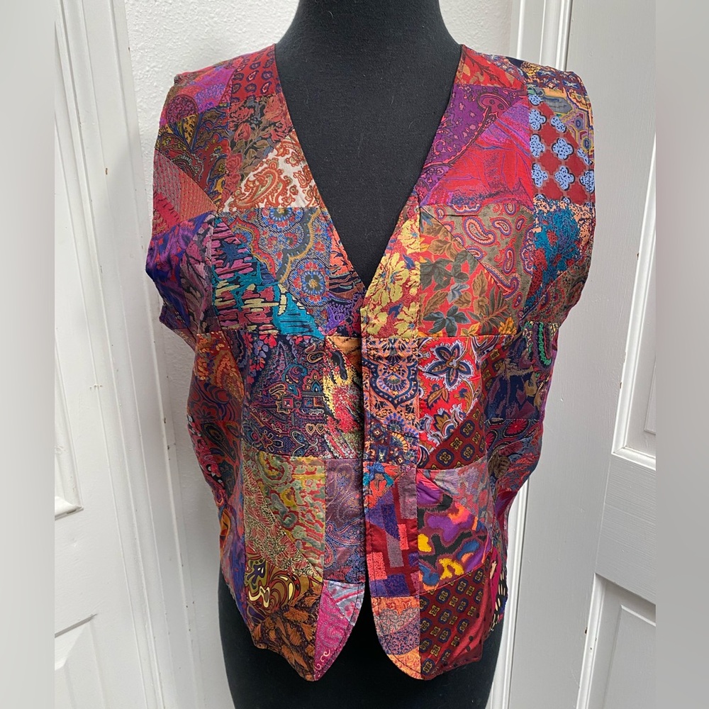 Beautiful Vintage Patchwork Quilt Style Silk Artist Made Vest